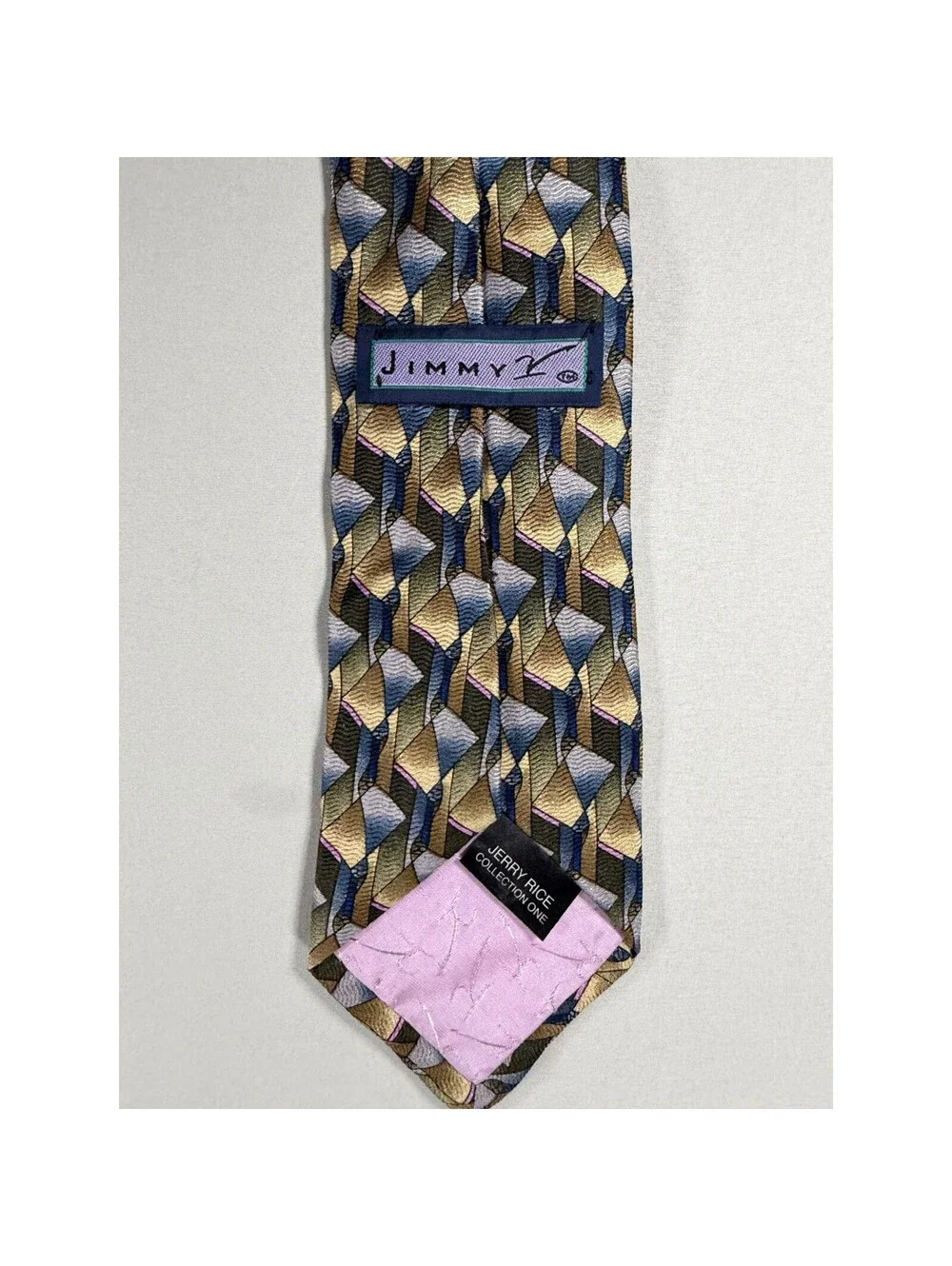 Jimmy Z Jerry Rice Collection One Men Silk Tie Geometric Abstract Gold Blue Pink